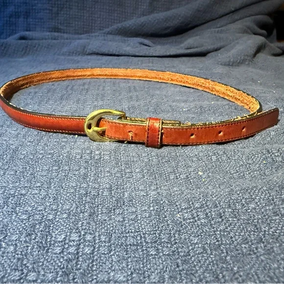 Vintage Leegin Brown Leather Belt with Brass Buckle women’s belt skinny - Picture 1 of 6